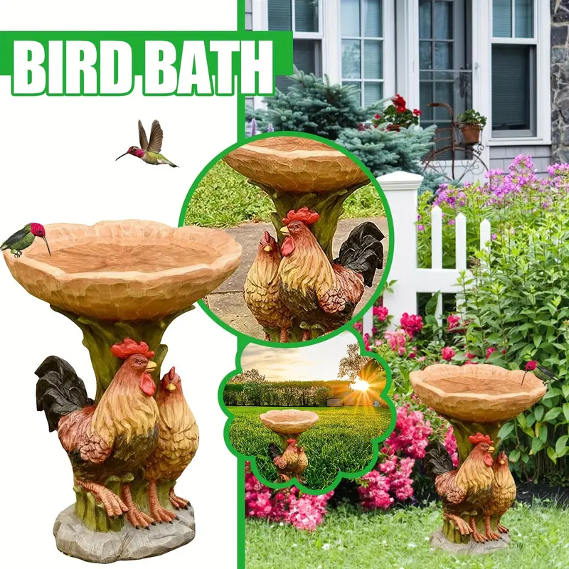 1pc rooster bird feeder funny outdoor bird feeding tray rustic garden ornament plastic animal sculpture gifts for bird lovers bird bath for wild bird details 0