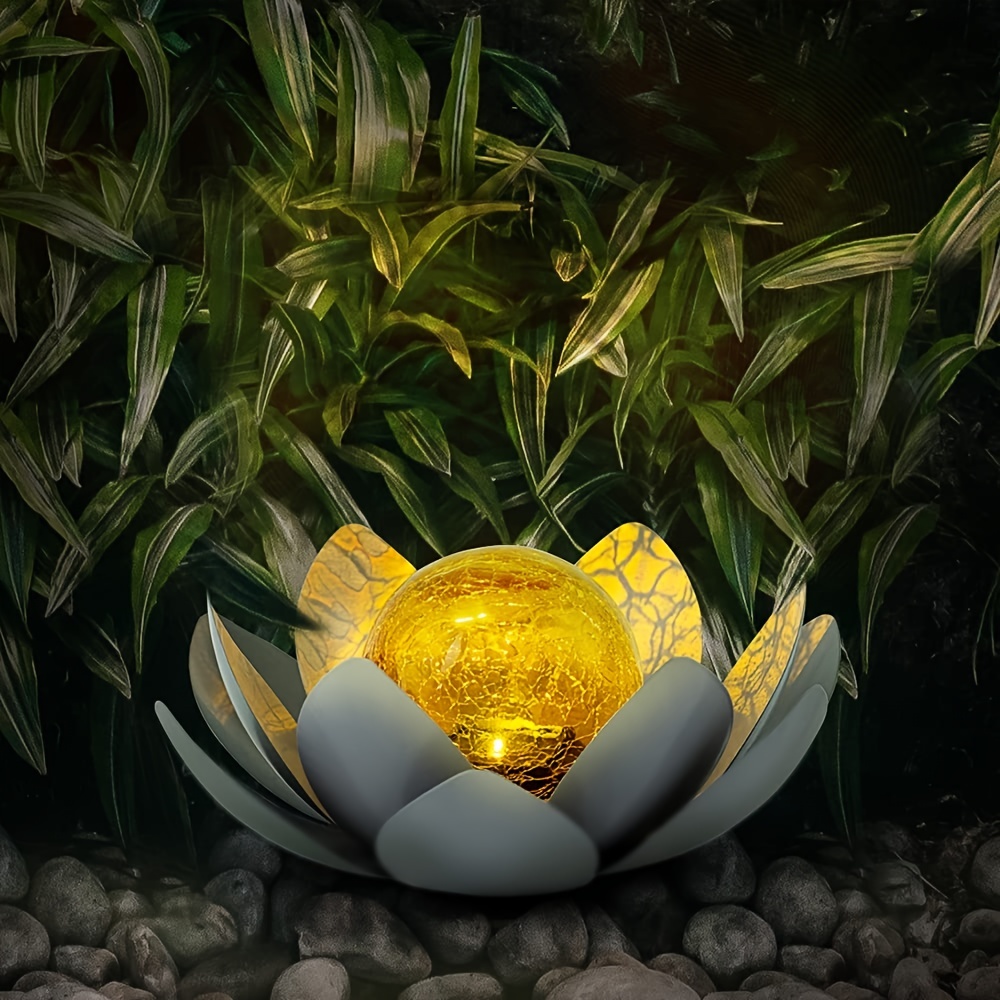 Solar Lights Outdoor Garden, Crackle Globe Glass Lotus Decoration