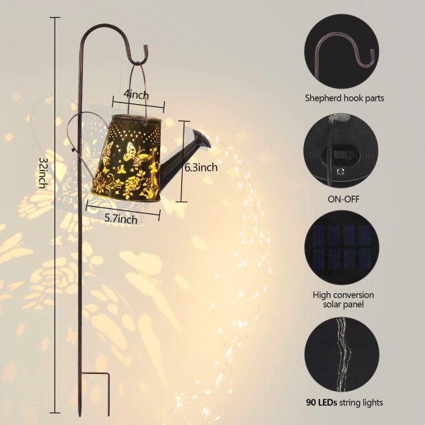 💦2022 New Upgrade Solar Watering Can Lights --Waterproof Garden Flower Decor with 32 inch Shepherd Hook