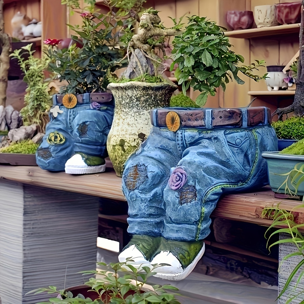 Funny Indoor And Outdoor Flower Pots Resin Denim Pants Ornaments Creative Flower Pot Decoration