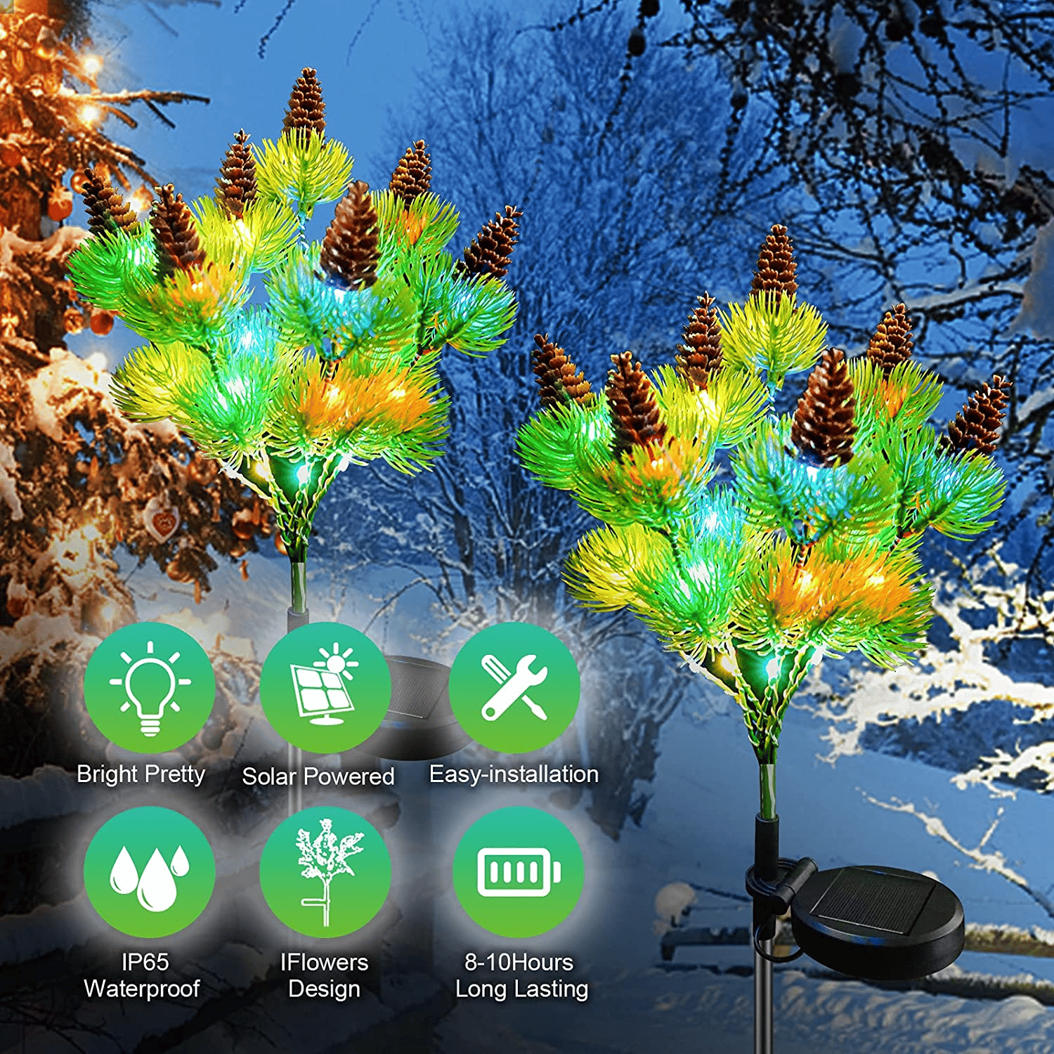🎆Solar Powered Pine Cone Flowers Lights🌲