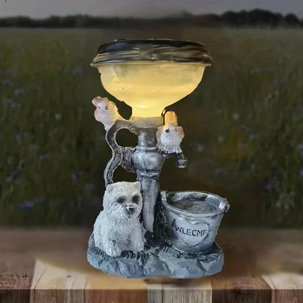 Solar Cute Animals Resin Statue Lamp For Welcome Coming Garden Ornament Lawn Light