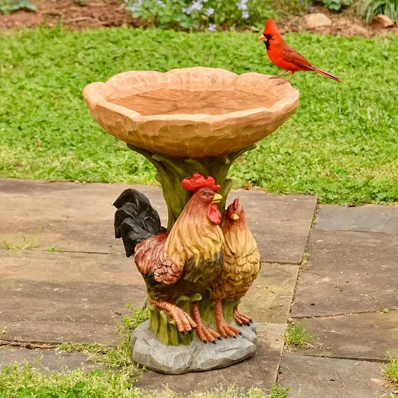 1pc rooster bird feeder funny outdoor bird feeding tray rustic garden ornament plastic animal sculpture gifts for bird lovers bird bath for wild bird details 1