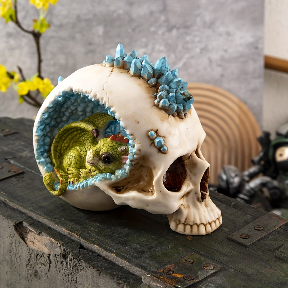 Realistic Skull Statue, Creative Horror Skull Decor, Cute Baby Dragon In Skull Figurine