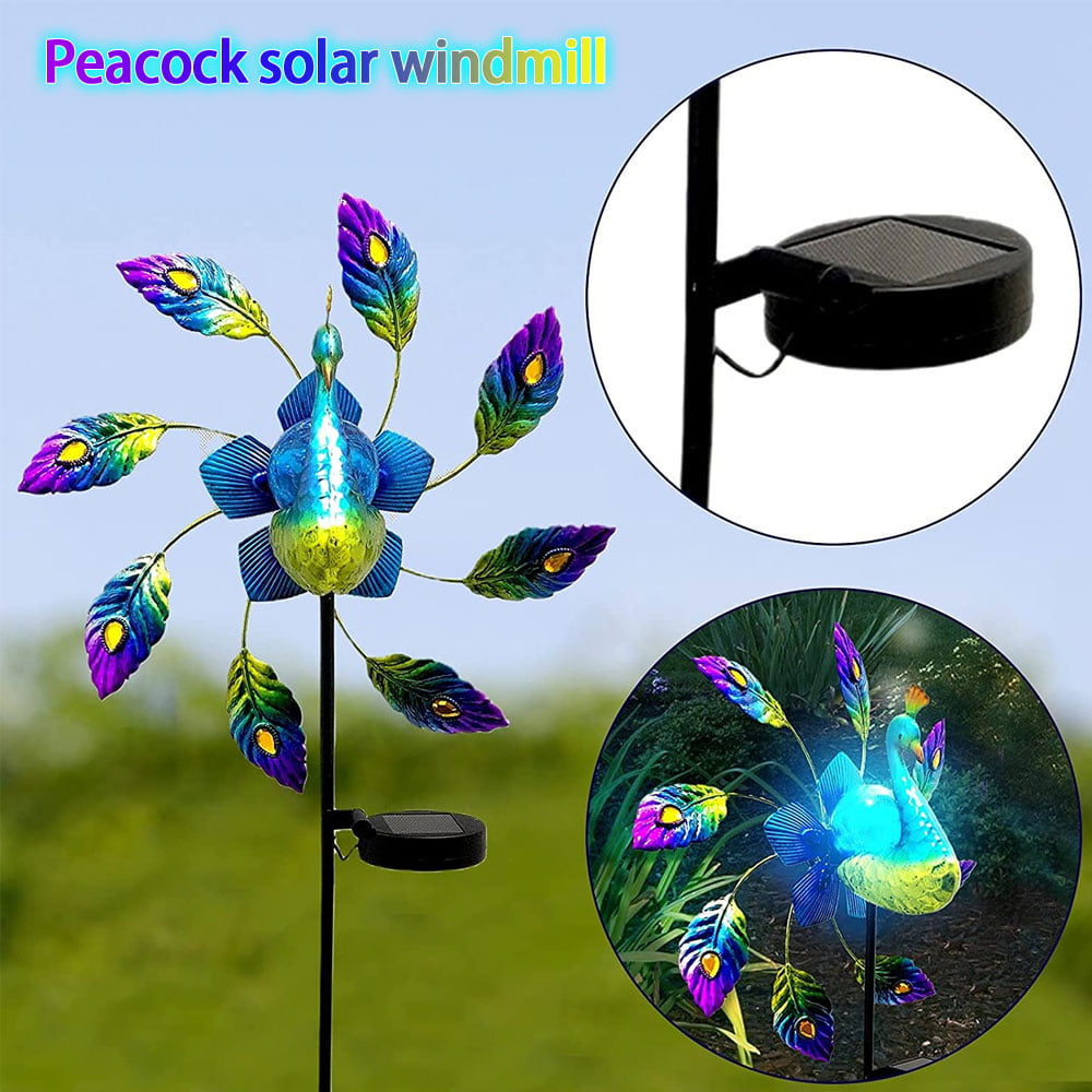 Solar LED Light Windmill Peacock Art Wind Spinner 