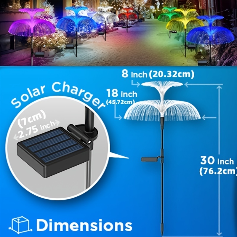 Solar Double-layer Jellyfish Lights, Christmas New Year Decoration Outdoor Waterproof Solar Garden Lights, 7 Colors, Holiday Decorations, Enlarged Square Solar Panels, 600mAh Battery
