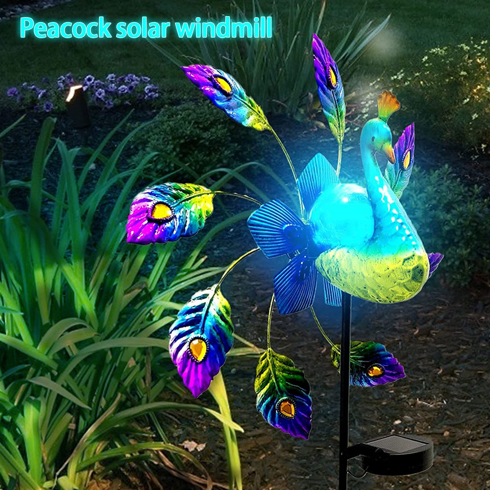 Solar LED Light Windmill Peacock Art Wind Spinner 