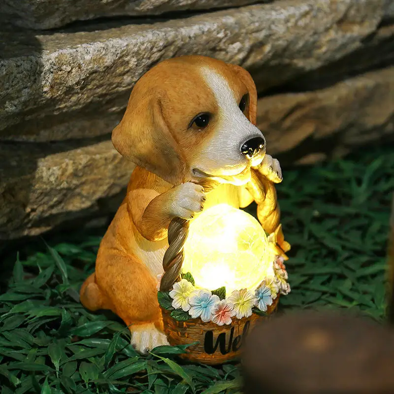 Creative Puppy Ornament For Patios Solar Night Lights Resin Crafts Cute Decorations For Parks And Outdoor Gardens details 0