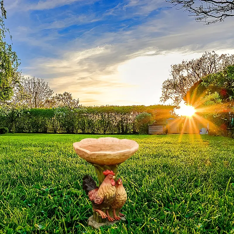 1pc rooster bird feeder funny outdoor bird feeding tray rustic garden ornament plastic animal sculpture gifts for bird lovers bird bath for wild bird details 2