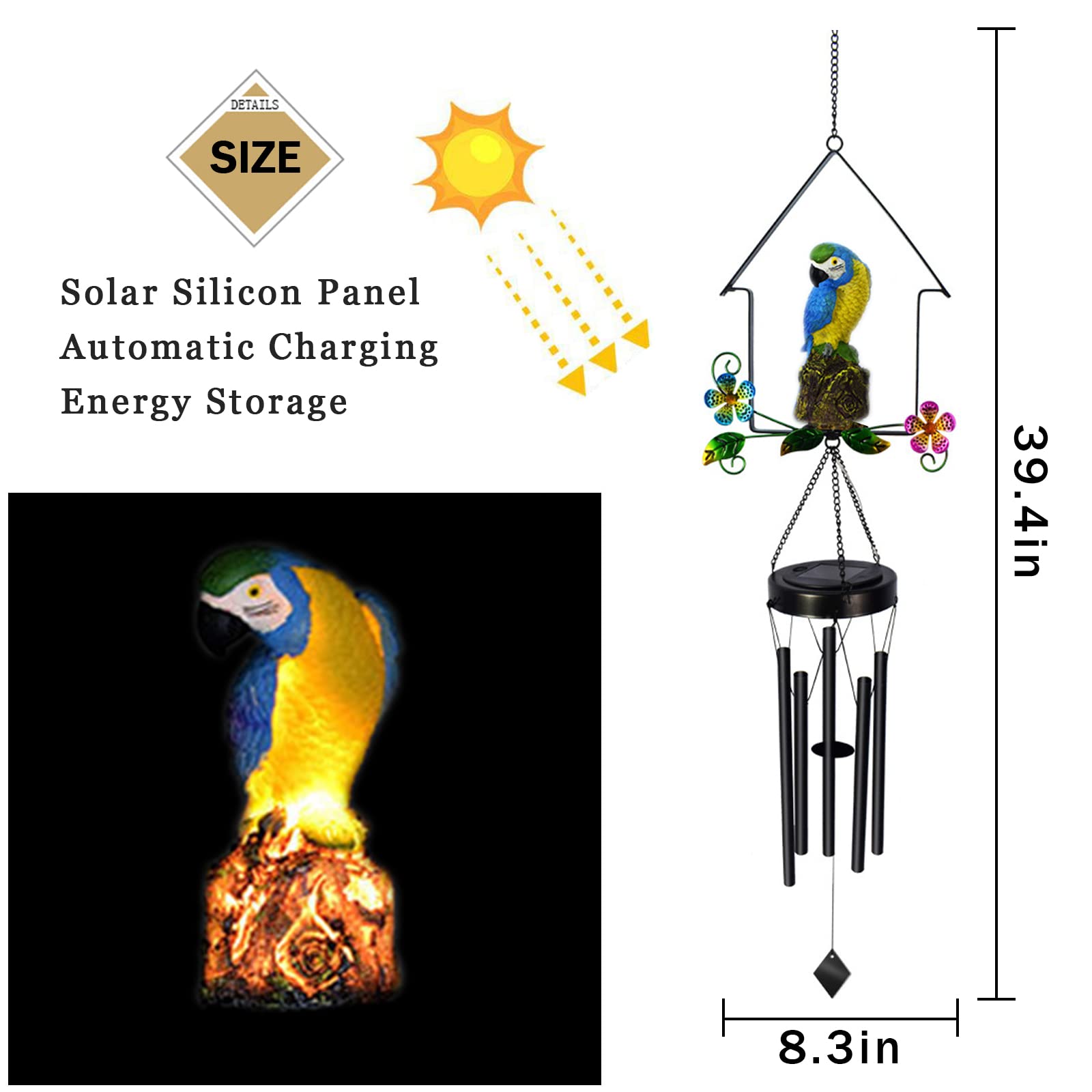 Solar-Powered Parrot Wind Chime 