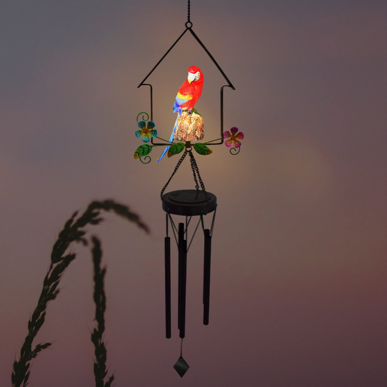 Solar-Powered Parrot Wind Chime - Red