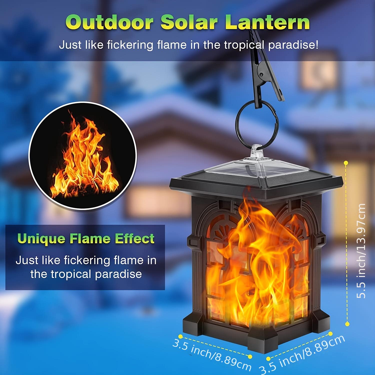 Solar Lantern, IP65 Waterproof Solar Outdoor Lights With Flickering Flame Outdoor Lighting Halloween Decorations