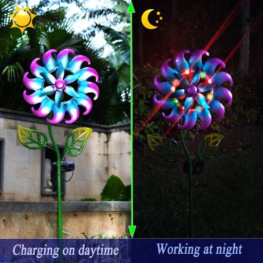 Solar-Powered LED Blue Tornado Windmill