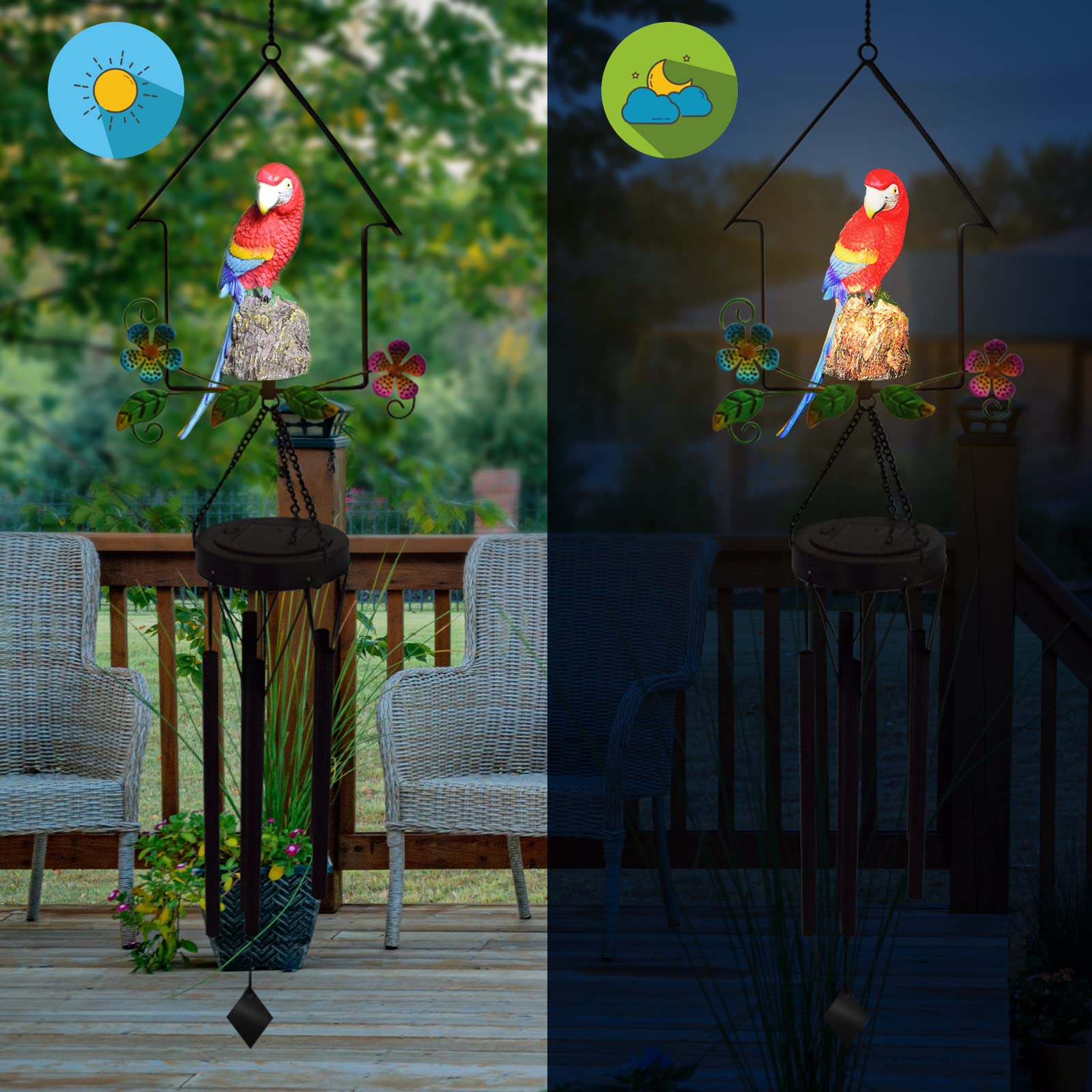 Solar-Powered Parrot Wind Chime - Red