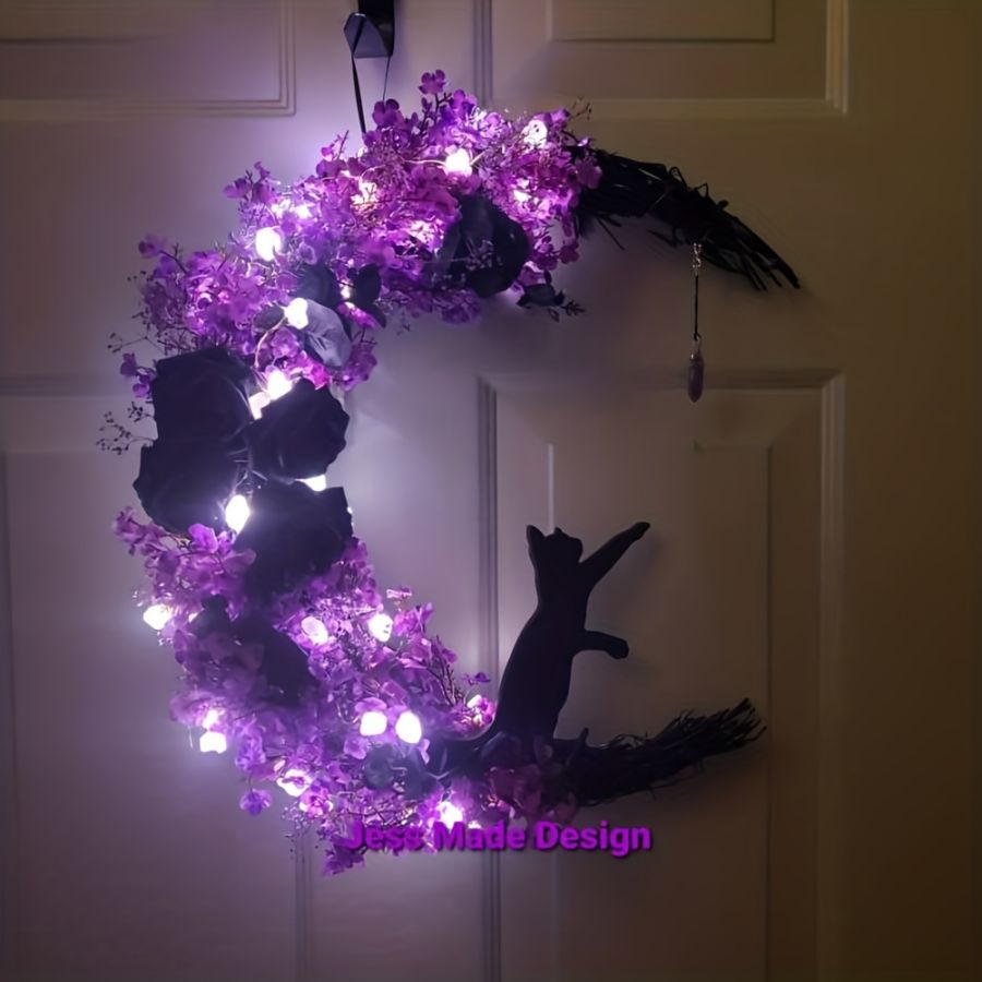 Halloween Moon Cat Wreath