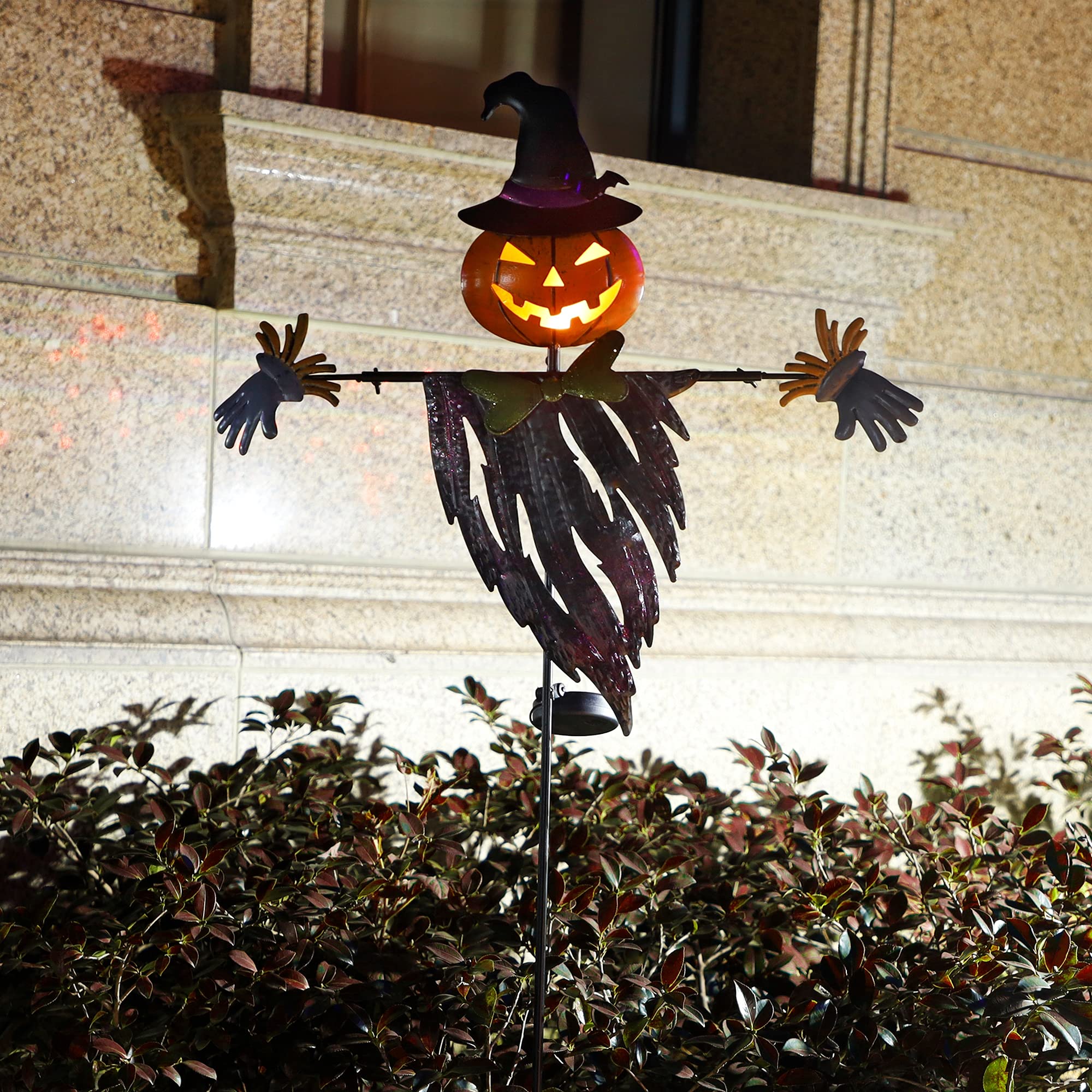 Halloween Solar Powered Pumpkin Hair Light Up Scarecrow Metal Ground Stakes