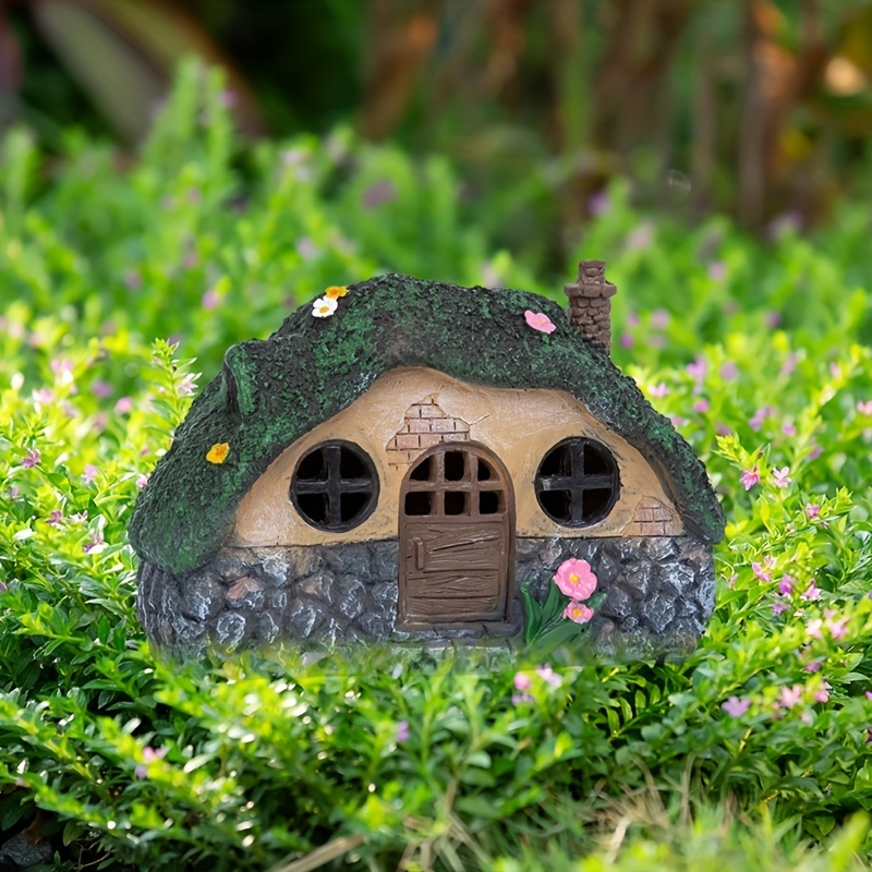 Solar Garden Statue Lights, Fairy Garden House Cottage Figurines Solar Powered Resin Sculpture Outdoor Decor Light For Patio, Lawn, Yard Art Decoration, Housewarming Gift (Resin)