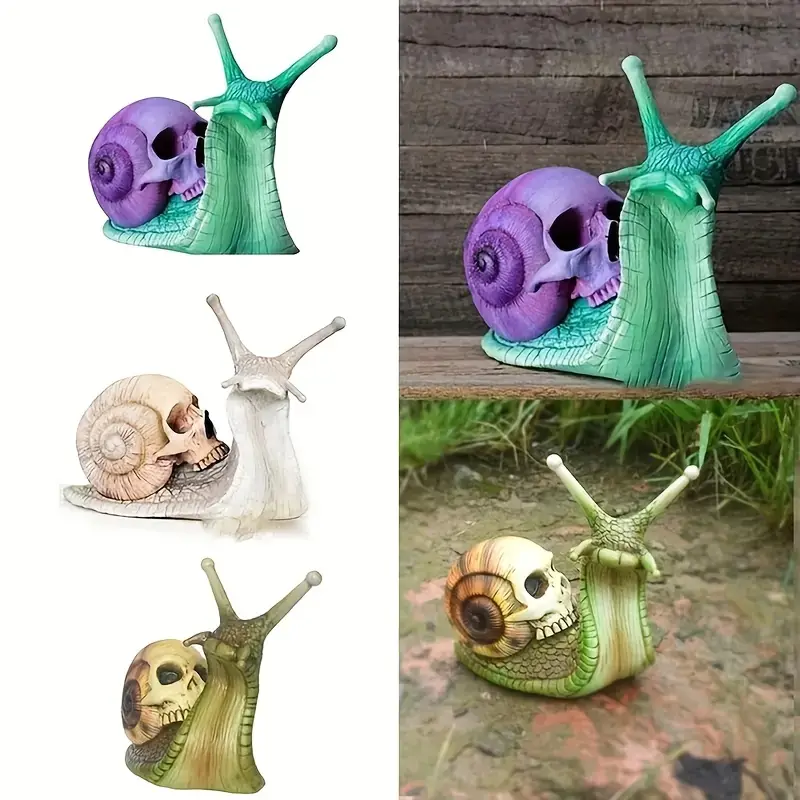 1pc resin snail skull statue snail garden animal sculpture halloween skull and snail indoor outdoor patio lawn courtyard decoration details 0