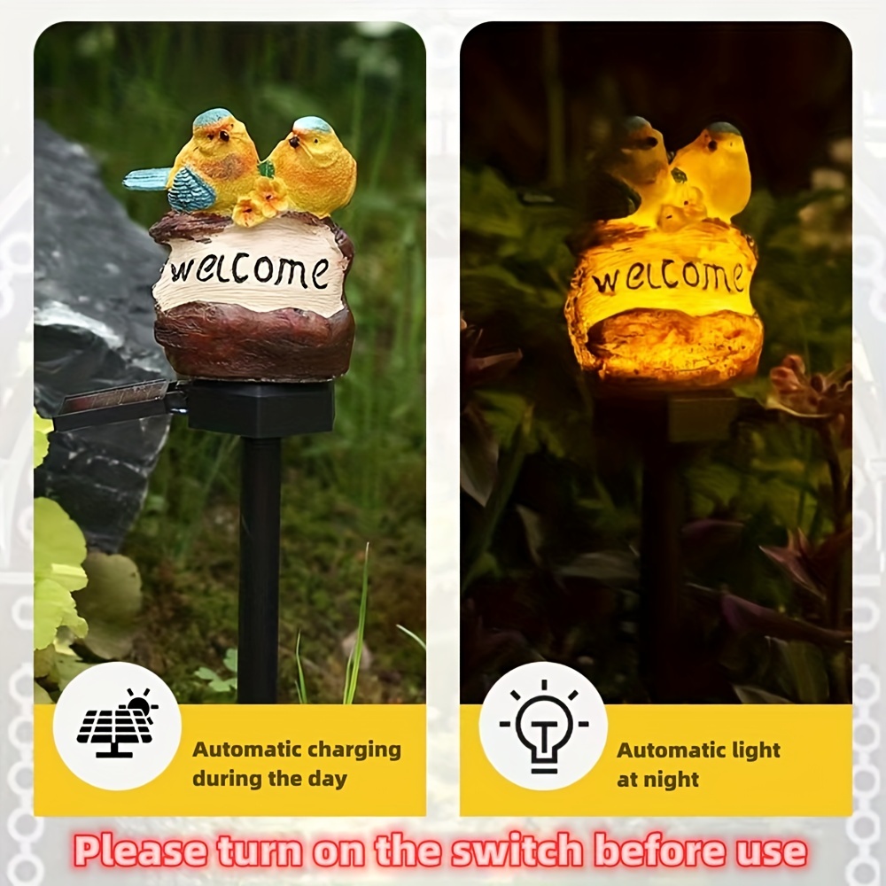 Solar Garden Lights Outdoor Decor, Solar Welcome Birds Lights Warm LED, IP44 Waterproof Welcome Birds Decorative Lights