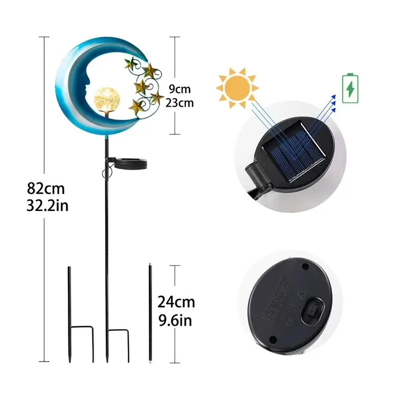 1pc solar outdoor lights garden decor iron art blue moon star ground outdoor waterproof patio decor pathway landscape lights details 2