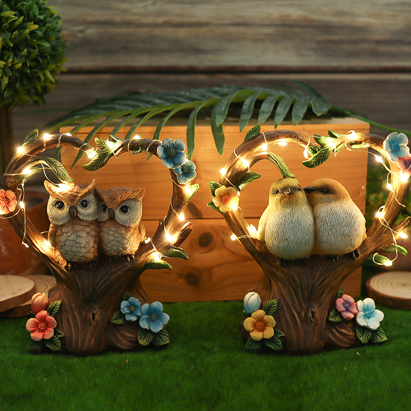 Couple bird ornament solar lamp