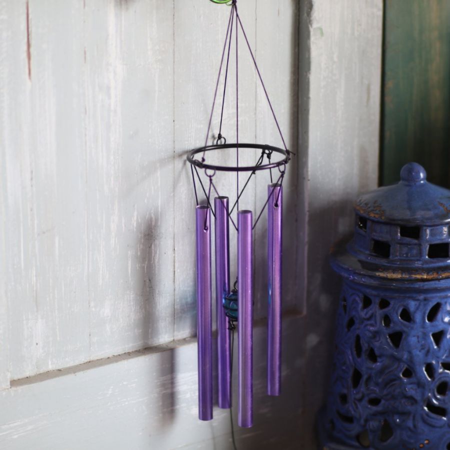 Colored Glass and Iron Peacock Wind Chime