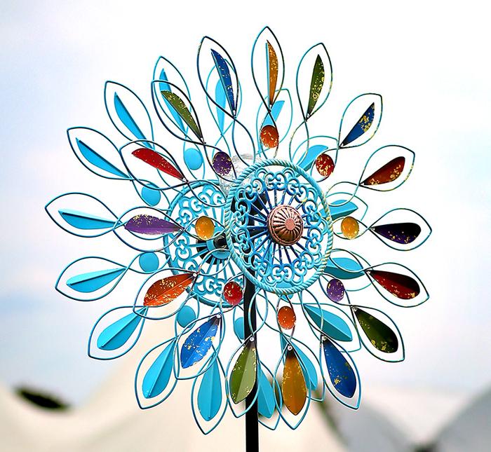 Solar-Powered Colorful Leaves Windmill