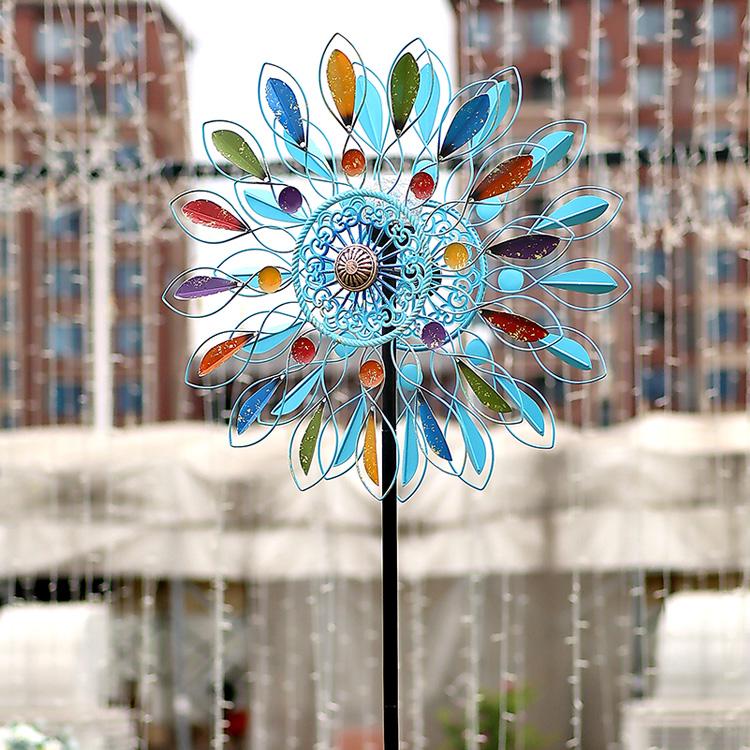 Solar-Powered Colorful Leaves Windmill