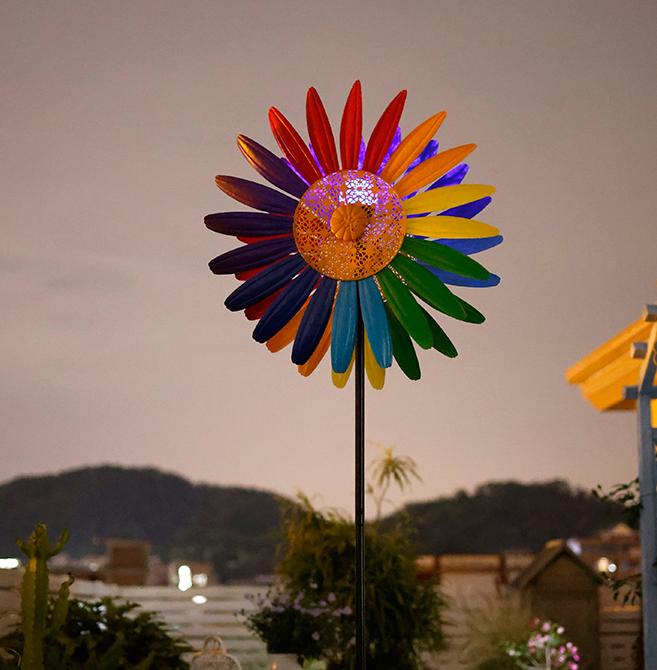 Solar-Powered Rainbow Sunflower Windmill