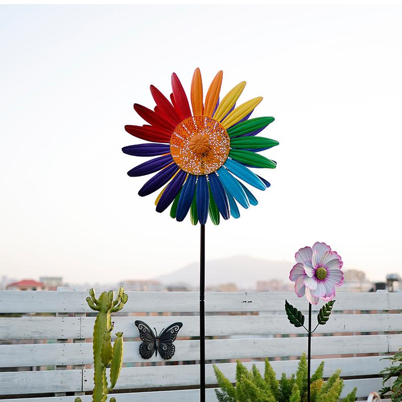 Solar-Powered Rainbow Sunflower Windmill