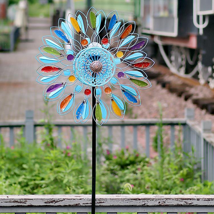 Solar-Powered Colorful Leaves Windmill