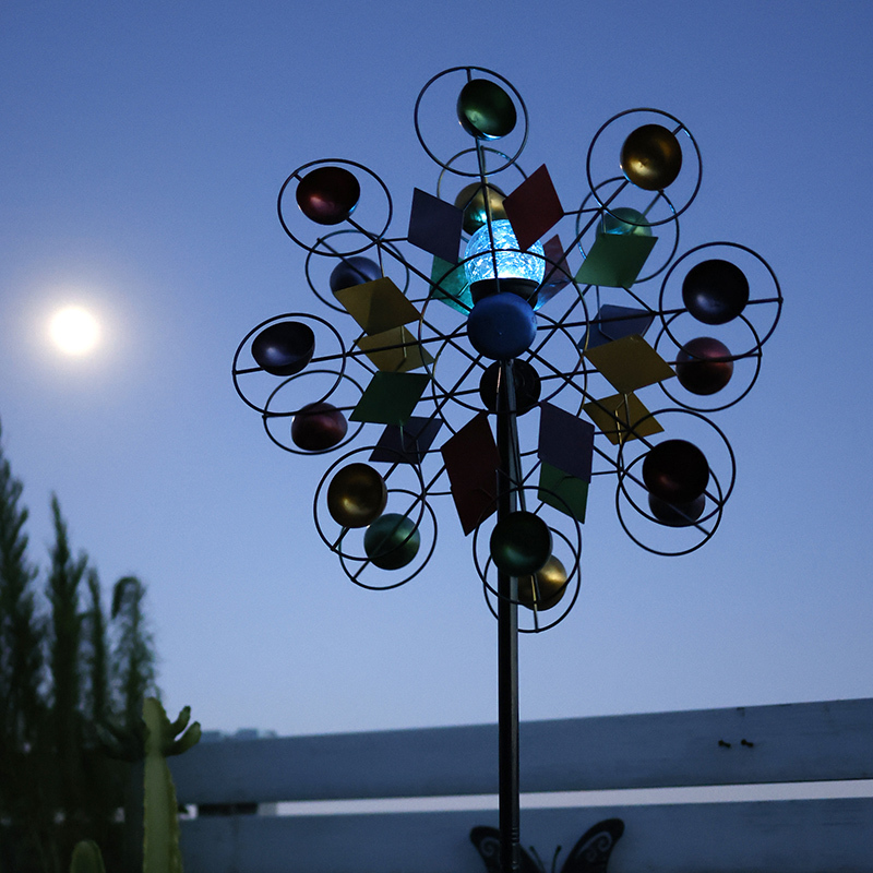 SolarPowered Windmill with Colorful Fan Blades and Changing LED Light