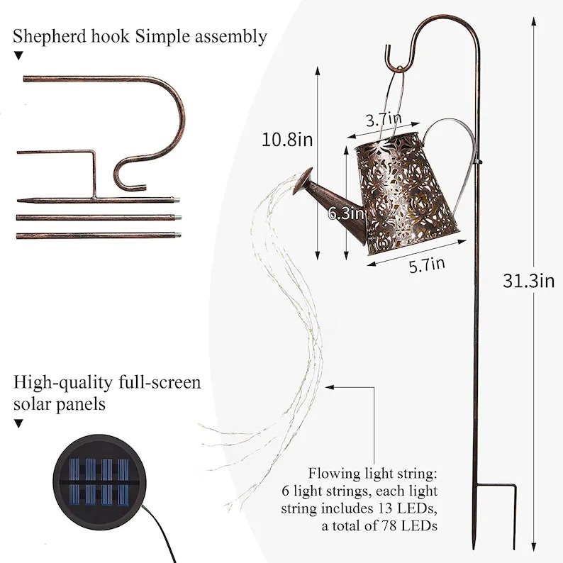 💦2022 New Upgrade Solar Watering Can Lights --Waterproof Garden Flower Decor with 32 inch Shepherd Hook