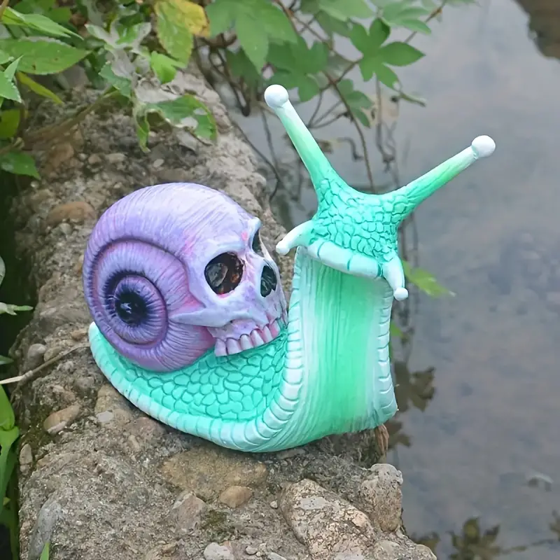 1pc resin snail skull statue snail garden animal sculpture halloween skull and snail indoor outdoor patio lawn courtyard decoration details 1