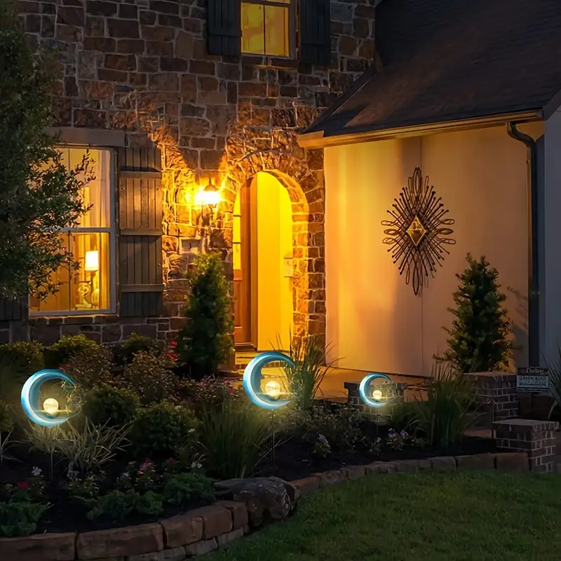 1pc solar outdoor lights garden decor iron art blue moon star ground outdoor waterproof patio decor pathway landscape lights details 3