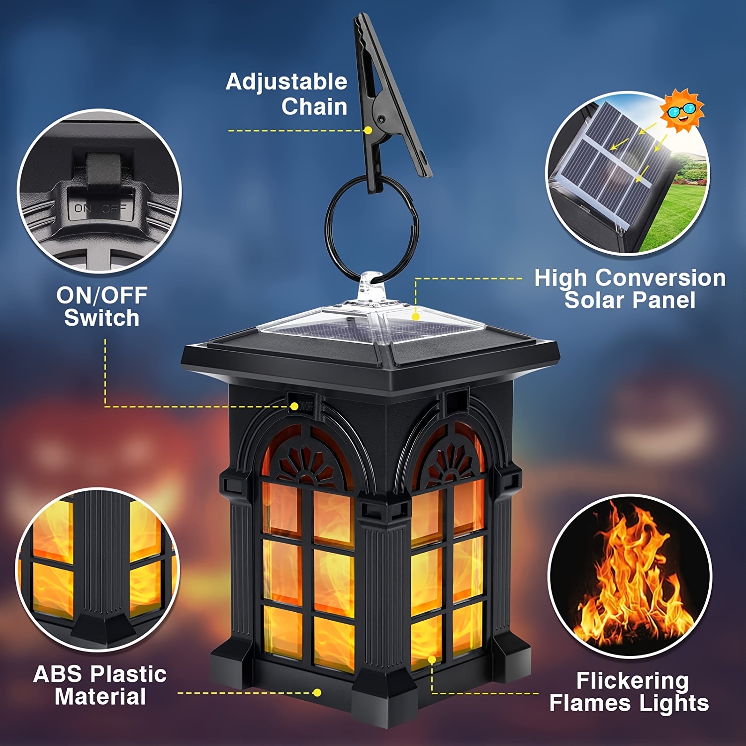 Solar Lantern, IP65 Waterproof Solar Outdoor Lights With Flickering Flame Outdoor Lighting Halloween Decorations