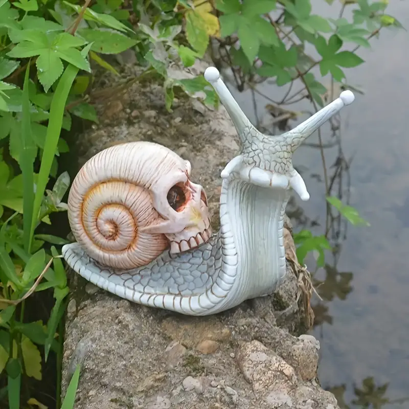 1pc resin snail skull statue snail garden animal sculpture halloween skull and snail indoor outdoor patio lawn courtyard decoration details 4