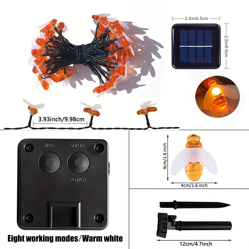 Solar Lights String, Outdoor Waterproof Simulation Honey Bees Decor Garden Lights For Garden 