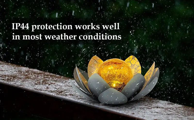 1pc solar lights outdoor garden crackle globe glass lotus decoration waterproof led metal flower lights for patio lawn walkway tabletop ground details 0