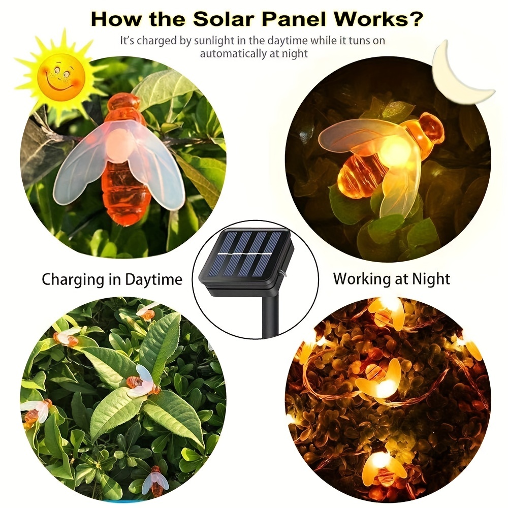 Solar Lights String, Outdoor Waterproof Simulation Honey Bees Decor Garden Lights For Garden 