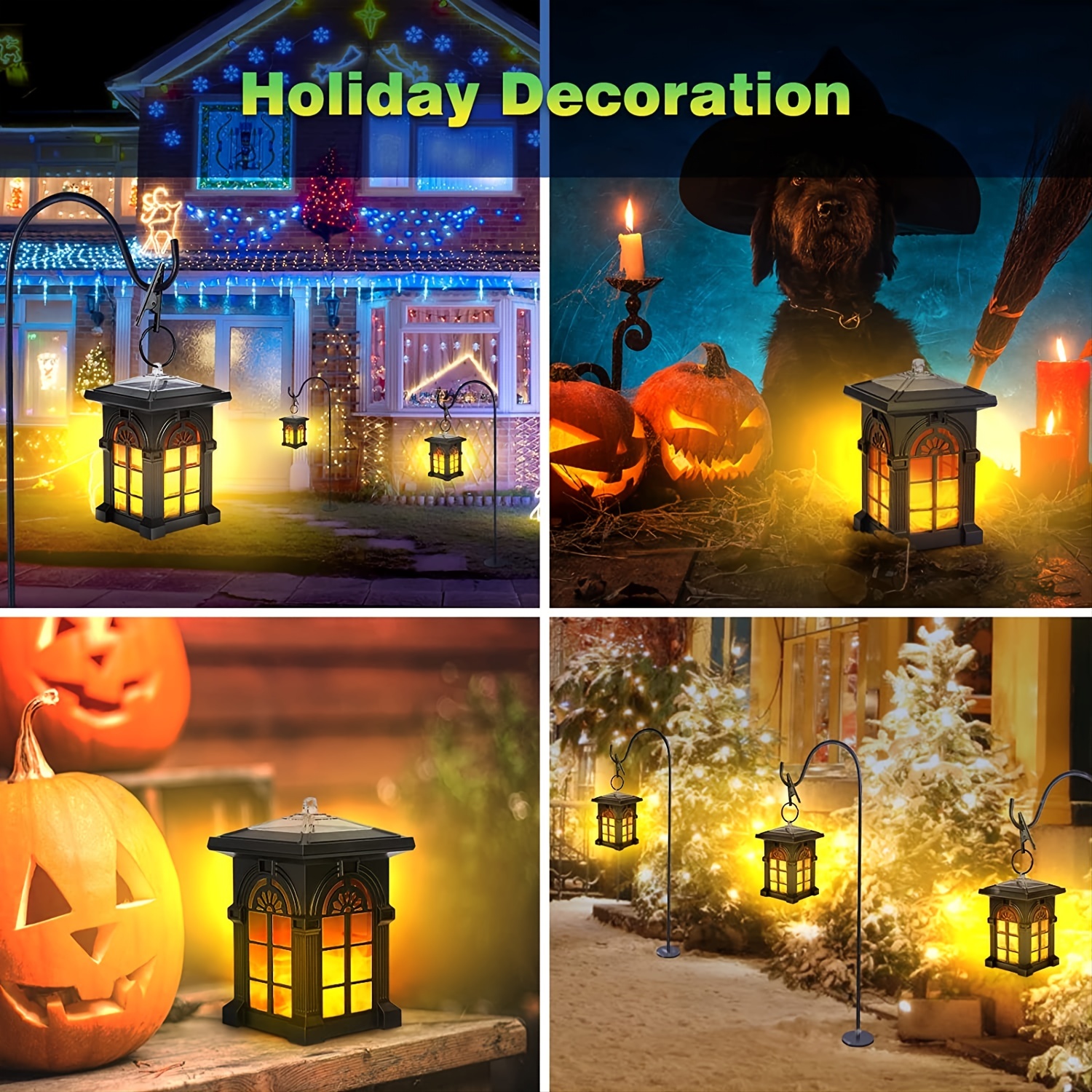 Solar Lantern, IP65 Waterproof Solar Outdoor Lights With Flickering Flame Outdoor Lighting Halloween Decorations