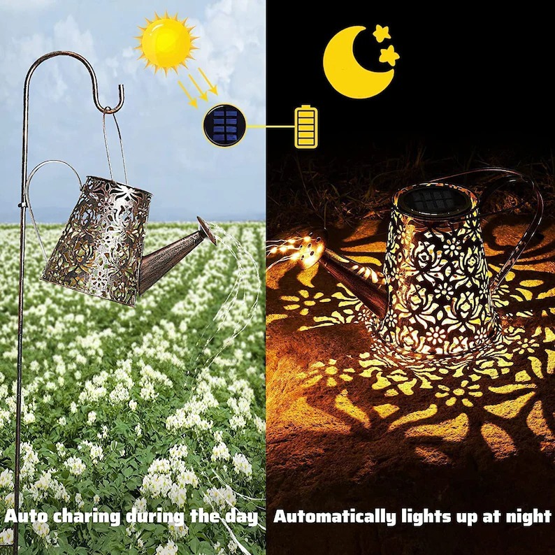 💦2022 New Upgrade Solar Watering Can Lights --Waterproof Garden Flower Decor with 32 inch Shepherd Hook