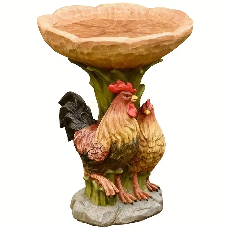 1pc rooster bird feeder funny outdoor bird feeding tray rustic garden ornament plastic animal sculpture gifts for bird lovers bird bath for wild bird details 5