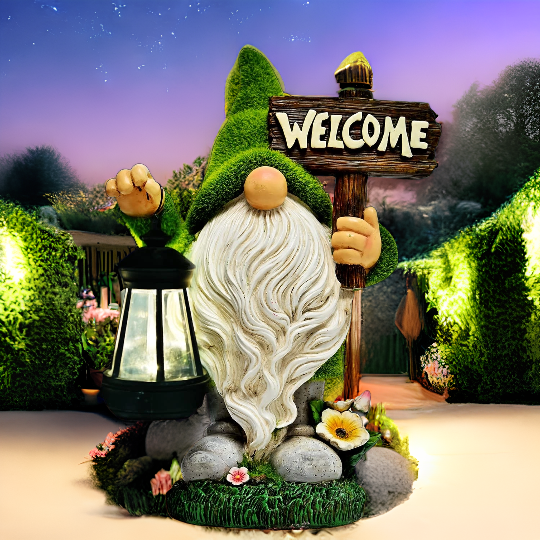 Welcome Dwarf Statue Solar Light