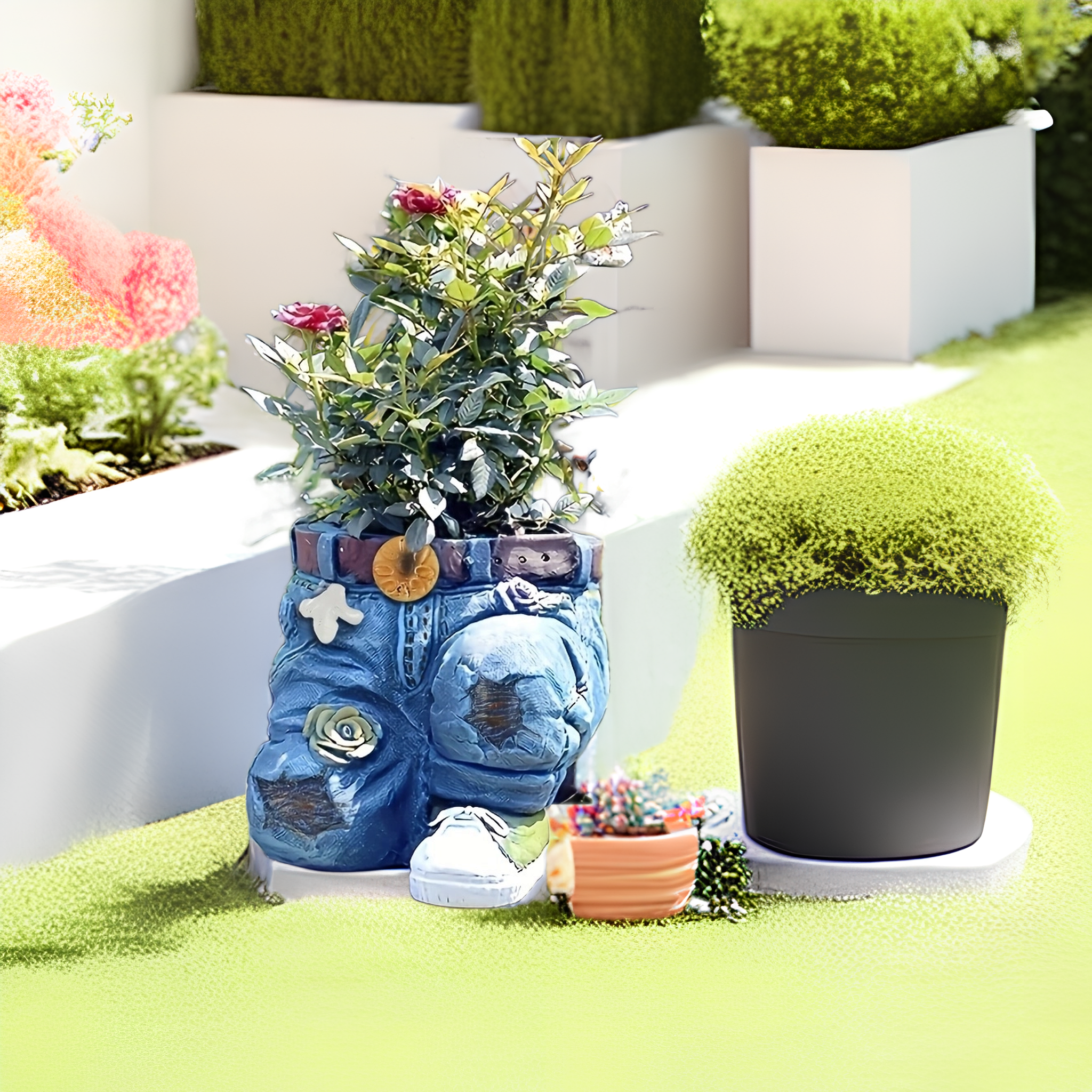 Funny Indoor And Outdoor Flower Pots Resin Denim Pants Ornaments Creative Flower Pot Decoration