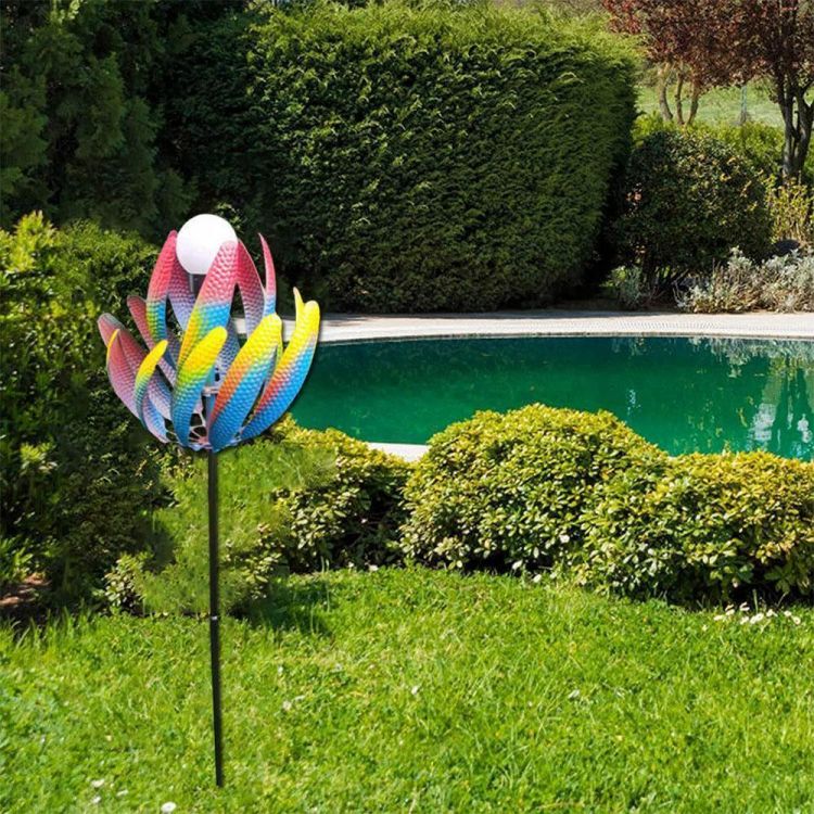 Color Vortex - Metal Windmill with Solar LED Lights