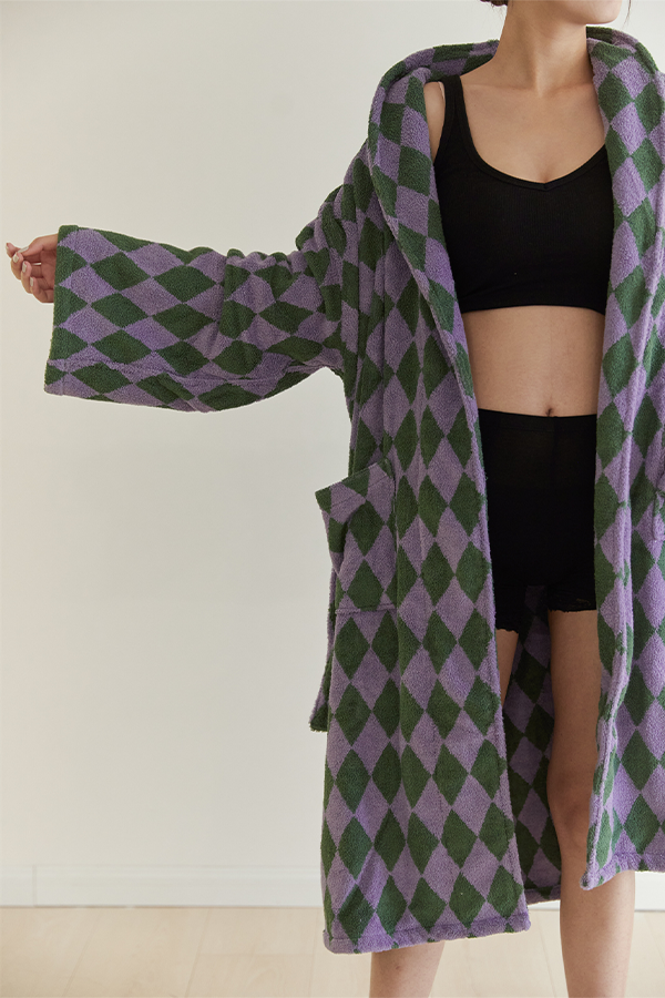 HomeArtique Home Wear Purple Green Diamond Board Long-staple Cotton Bathrobe