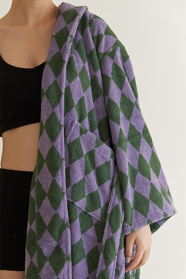 HomeArtique Home Wear Purple Green Diamond Board Long-staple Cotton Bathrobe