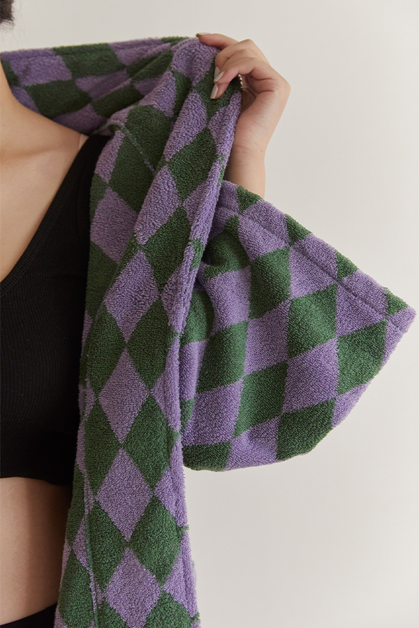 HomeArtique Home Wear Purple Green Diamond Board Long-staple Cotton Bathrobe