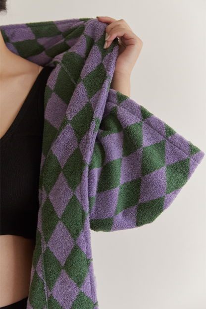 HomeArtique Home Wear Purple Green Diamond Board Long-staple Cotton Bathrobe